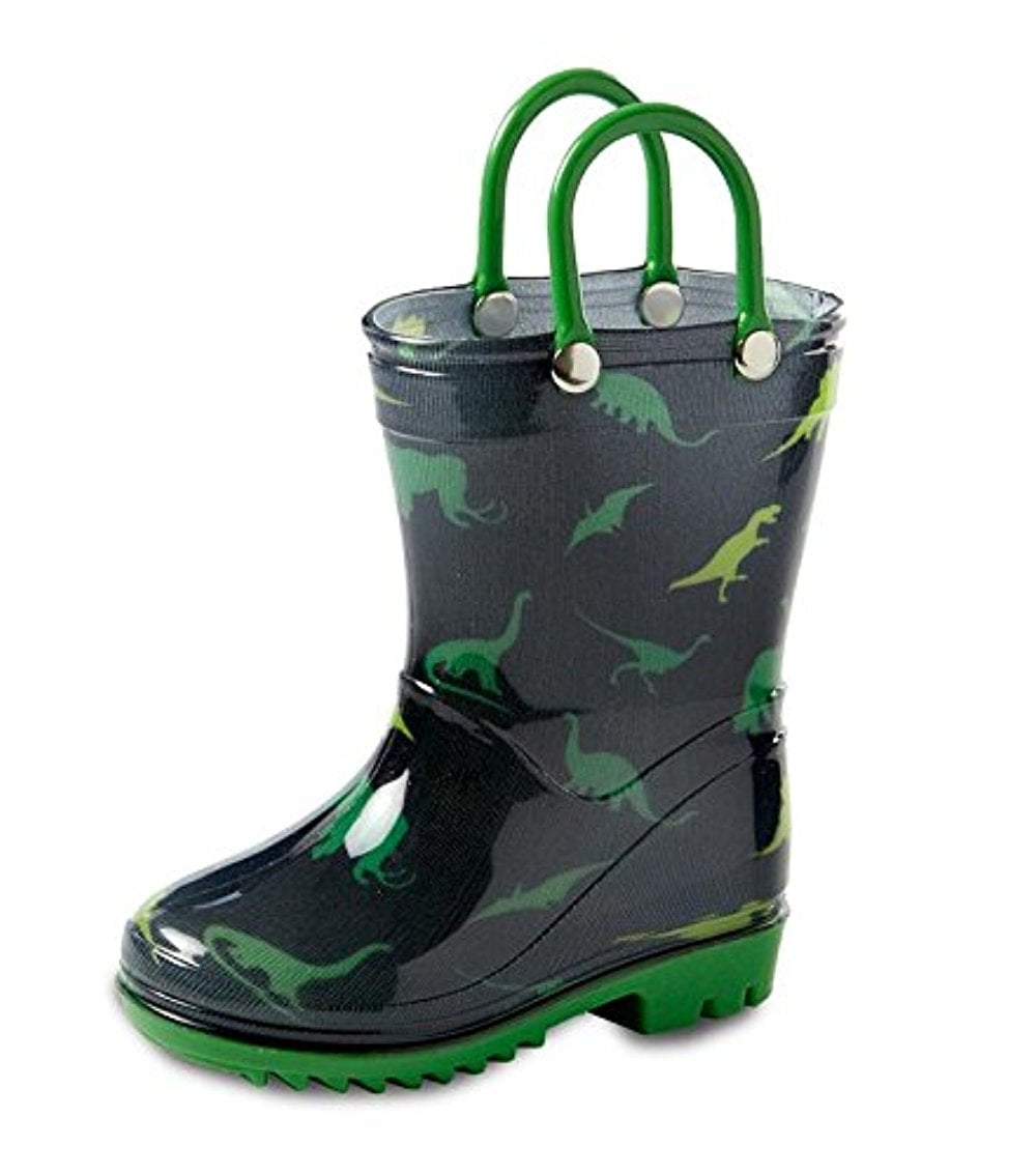 Puddle Play Children's Boys' Dinosaurs Printed Waterproof Easy-On Rubber Rain Boots (Toddler/Little Kids)