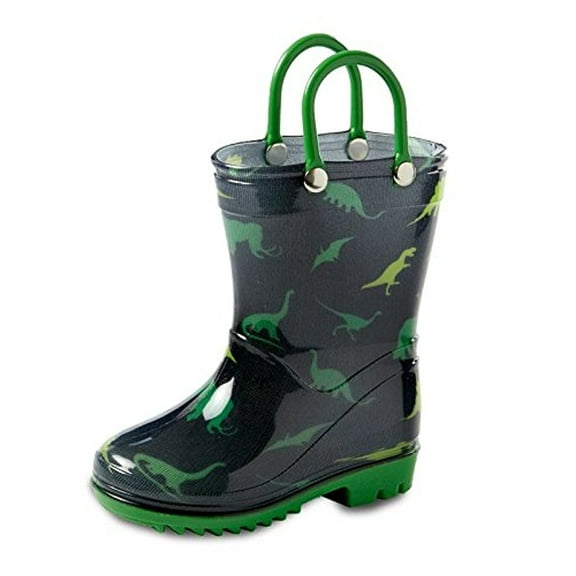 Puddle Play Children's Boys' Dinosaurs Printed Waterproof Easy-On Rubber Rain Boots (Toddler/Little Kids)