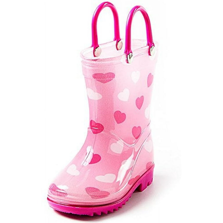 Puddle Play Children s Boys Girls Monster Trucks Nautical Dinosaurs Hearts Shapes Flower shapes and Polka Dots Printed Waterproof Easy On Rubber Rain Boots Toddler Little Kids Walmart
