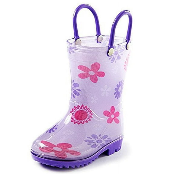 Puddle Play Children's Girls' Flower shapes Printed Waterproof Easy-On Rubber Rain Boots (Toddler/Little Kids)