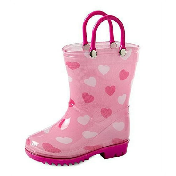 Puddle Play Children's Girls' Hearts Shapes Printed Waterproof Easy-On Rubber Rain Boots (Toddler/Little Kids)