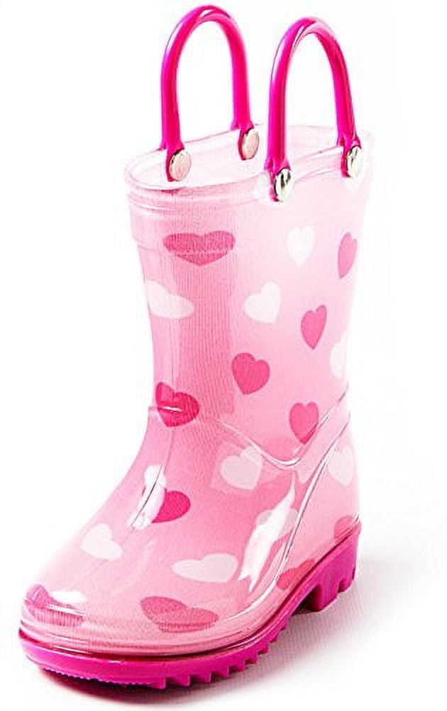 Puddle Play Children's Girls' Hearts Shapes Printed Waterproof Easy-On Rubber Rain Boots (Toddler/Little Kids)
