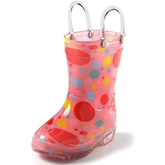 Puddle Play Children's Girls' Polka Dots shapes Printed Waterproof Easy-On Rubber Rain Boots (Toddler/Little Kids)