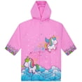 thumbnail image 1 of Puddle Play Kids Waterproof Rain Slicker Jacket, Pink Unicorn & Stars Design, Hooded with Snap Closure – Lightweight Girls Raincoat, Size 6-7 Years, 1 of 6