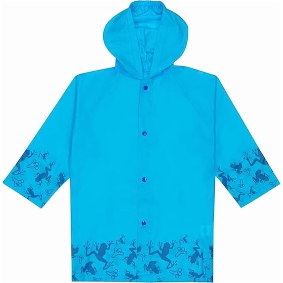 Puddle Play Kids Waterproof Rain Slicker Jacket with Hood – PVC Raincoat, Snap Closure, Lightweight – Blue – Size 2–3 Years