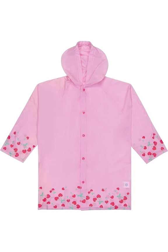 Kids Waterproof Rain Slicker Jacket with Hood – PVC Raincoat, Snap Closure, Lightweight – Pink – Size 6–7 Years
