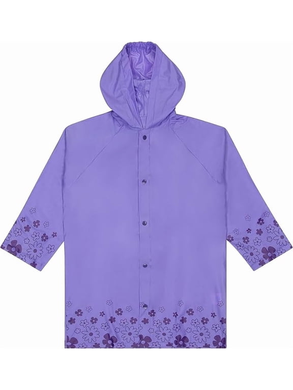 Kids Waterproof Rain Slicker Jacket with Hood – PVC Raincoat, Snap Closure, Lightweight – Purple – Size 6–7 Years
