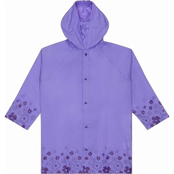 Puddle Play Kids Waterproof Rain Slicker Jacket with Hood – PVC Raincoat, Snap Closure, Lightweight – Purple – Size 8–9 Years