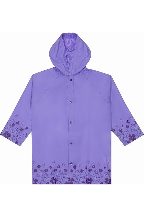 Kids Waterproof Rain Slicker Jacket with Hood – PVC Raincoat, Snap Closure, Lightweight – Purple – Size 8–9 Years