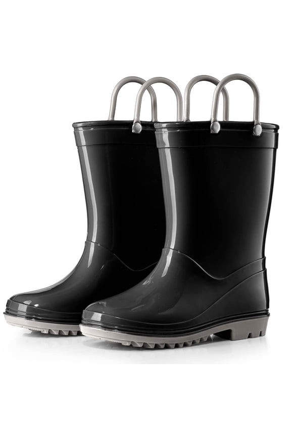 Toddler and Kids PVC Rain Boots with Easy On Handles - Boys and Girls Black, Grey - Size 9 Toddler