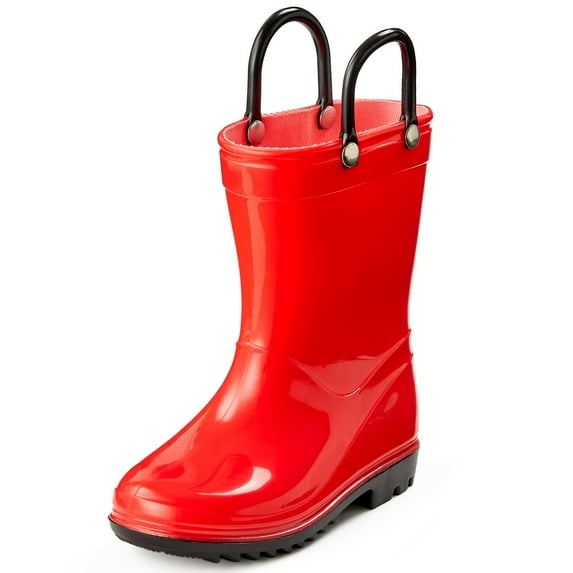 Puddle Play Toddler and Kids Waterproof Rain Boots with Easy-On Handles - Size 12 Little Kid - Red with Black Trimming - by