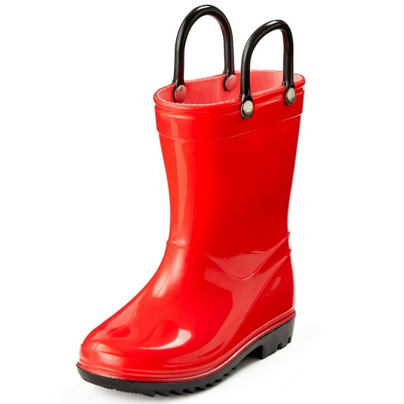 Puddle Play Toddler and Kids Waterproof Rain Boots with Easy-On Handles - Size 2 Little Kid - Red with Black Trimming - by