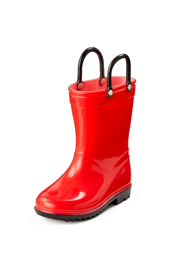 Toddler and Kids Waterproof Rain Boots with Easy-On Handles - Size 2 Little Kid - Red with Black Trimming - by