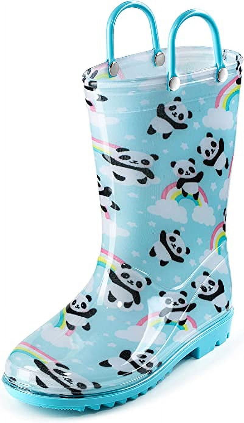 Puddle Play Waterproof Aqua Panda PVC Rain Boots Easy-On Handles - Size 4 Toddler - Blue