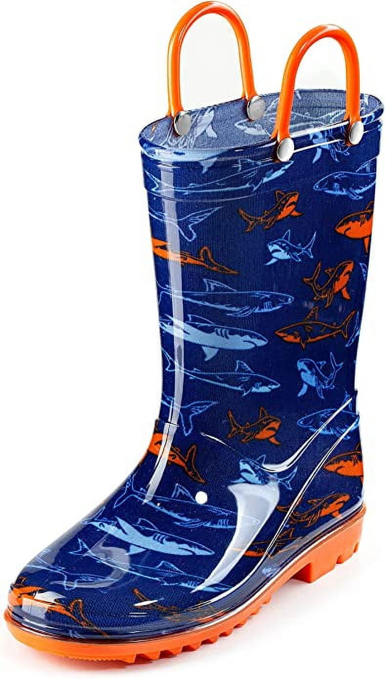 Puddle Play Waterproof Black And Green Dinosaurs PVC Rain Boots Easy-On Handles - Size 11 Little Kid
