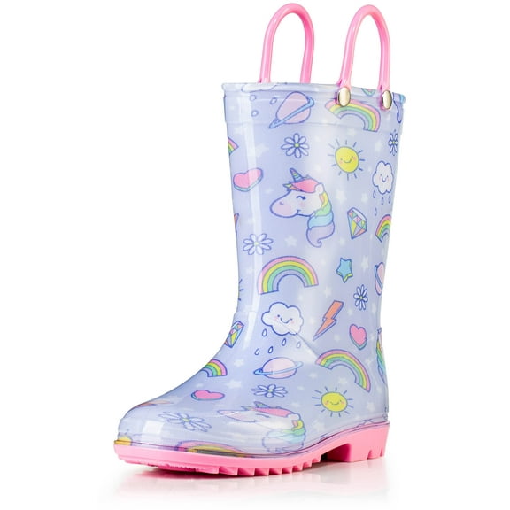 Puddle Play Waterproof Purple Unicorn PVC Rain Boots Easy-On Handles - Size 10 Toddler