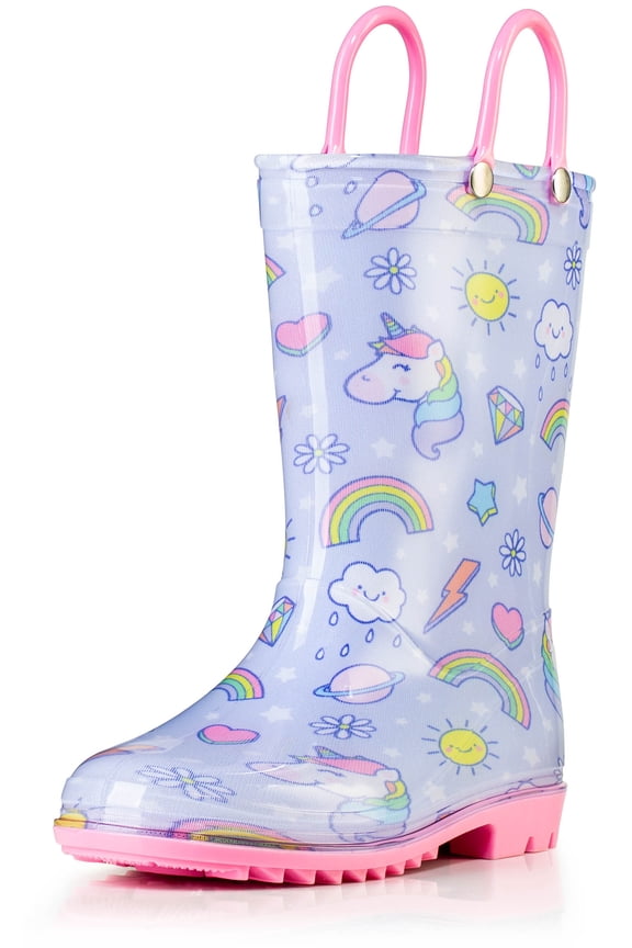 Waterproof Purple Unicorn PVC Rain Boots Easy-On Handles - Size 10 Toddler