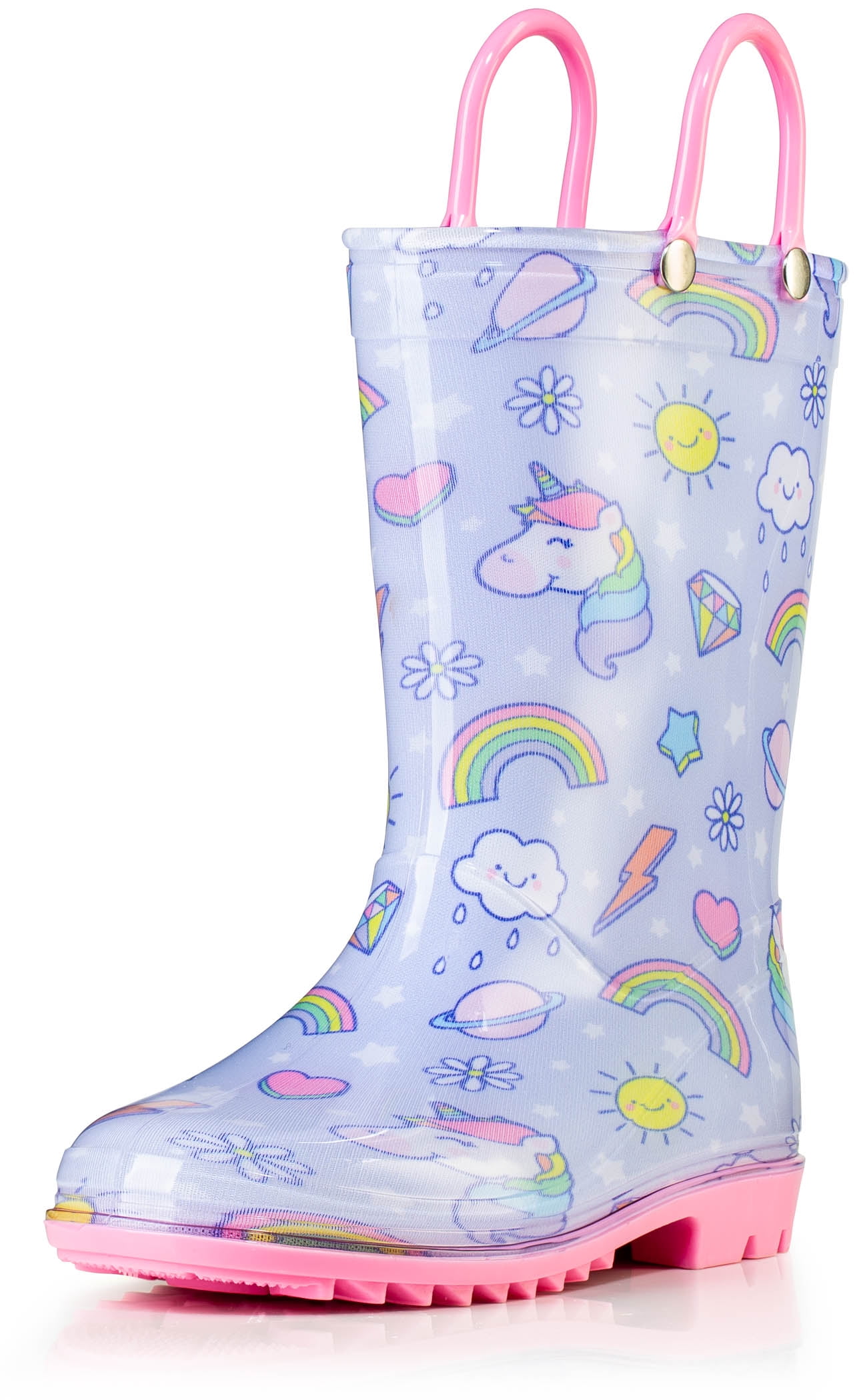 Puddle Play Waterproof Purple Unicorn PVC Rain Boots Easy On Handles Size 4 Toddler