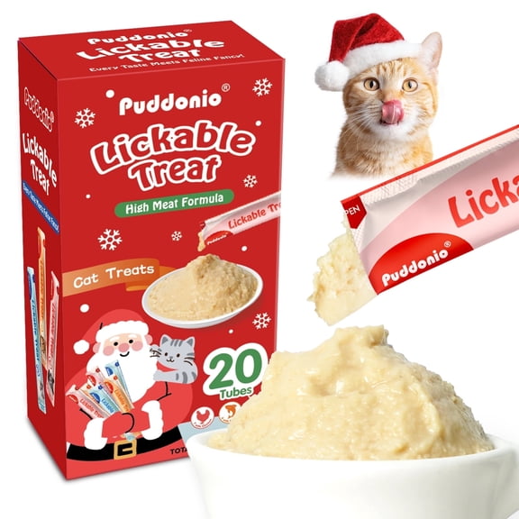 Puddonio Christmas Mixed Flavor Lickable Wet Cat Treats, 0.5 oz Tubes (20 ct)