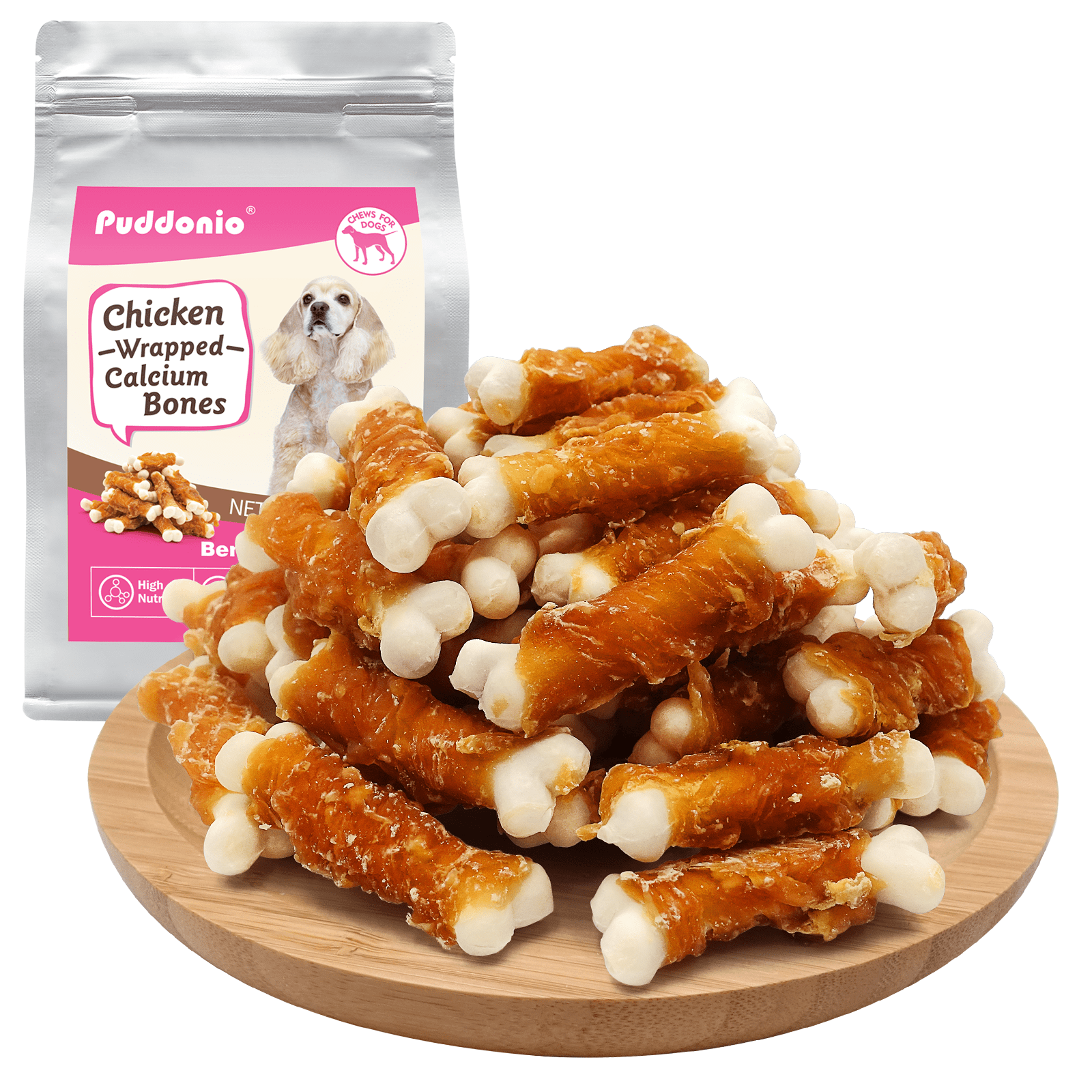 Puddonio Chicken with Calcium Bone Dog Treats, 20 oz (56ct)