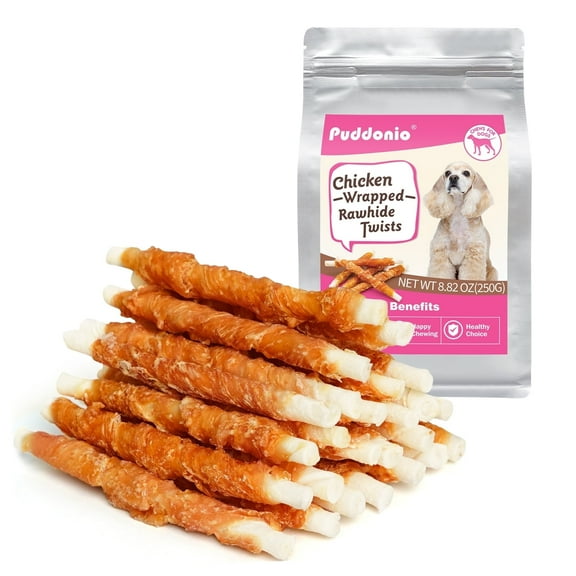 Puddonio Chicken Jerky with Rawhide Sticks Dog Treats, 10 oz (25 ct)