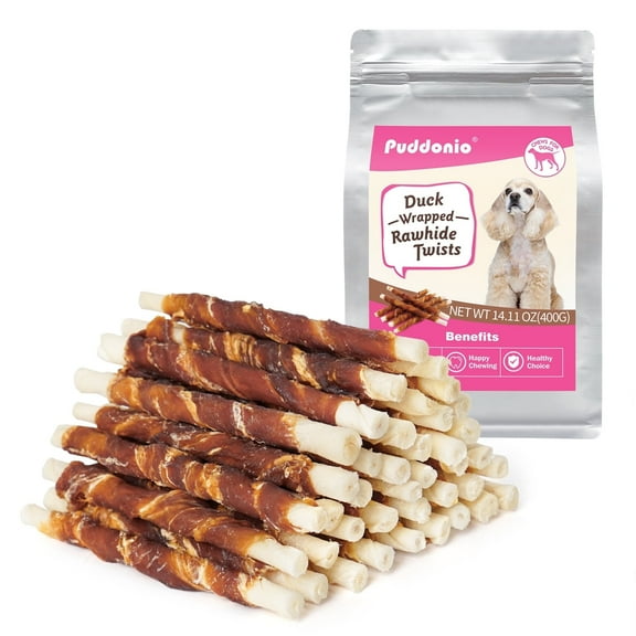 Puddonio Duck Jerky with Rawhide Sticks Dog Treats, 16 oz (40 ct)