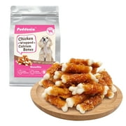 Puddonio Dog Treats, Chicken Wrapped Calcium Bones, Rawhide Free Soft Dog Chews, 28 count
