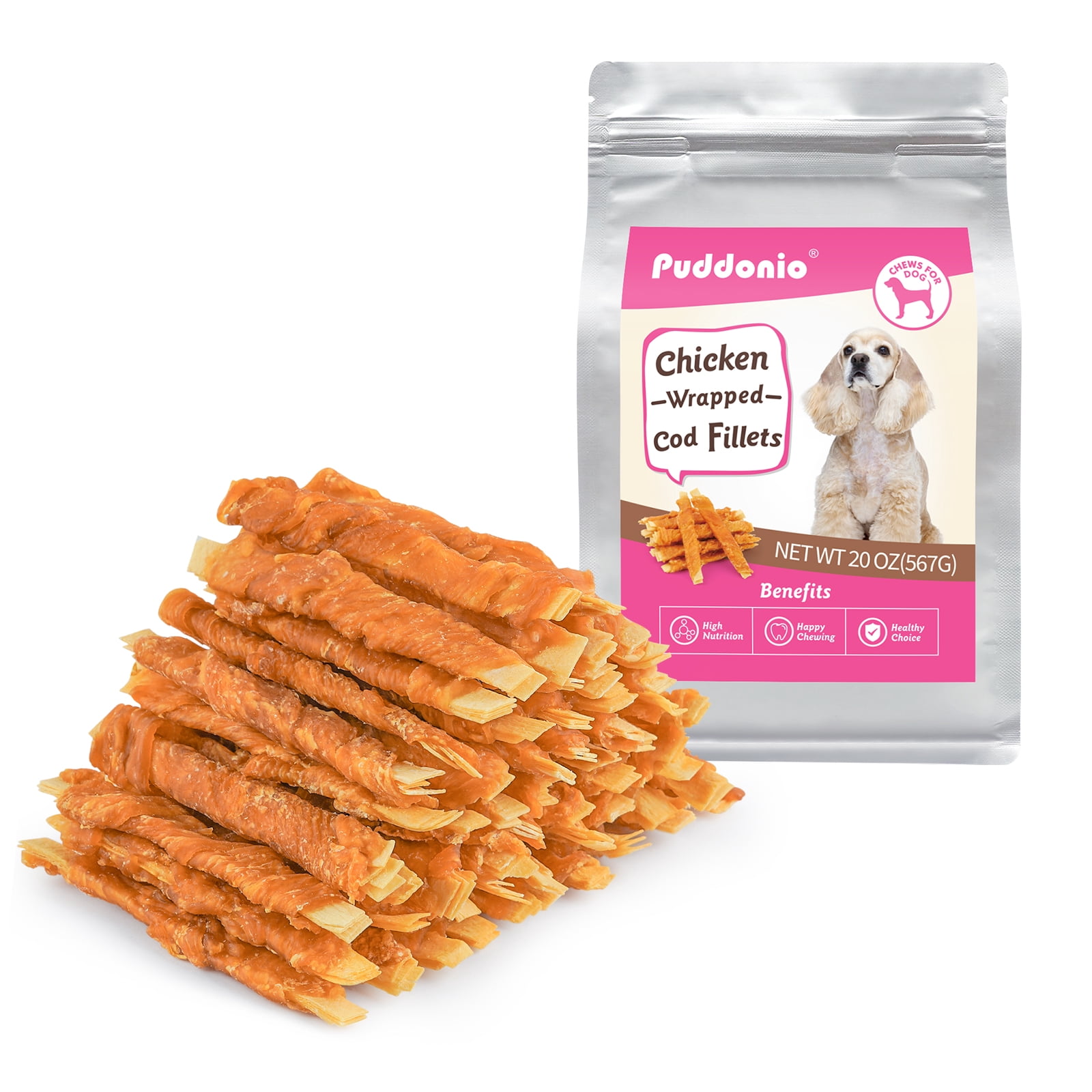 Puddonio Chicken Jerky with Cod Fillets Dog Treats, 1.25 lb