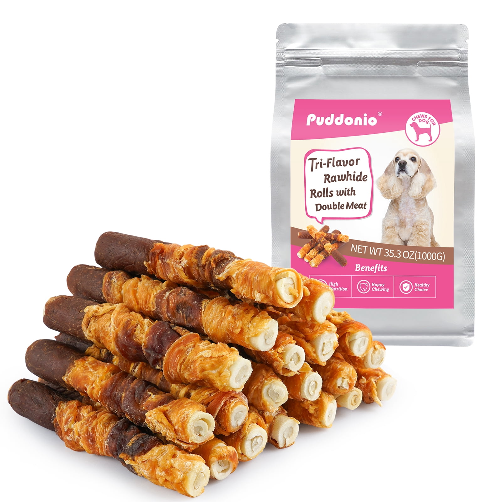 Puddonio Chicken, Duck & Liver with Rawhide Dog Treats, 2.2 lb, 6 Inch