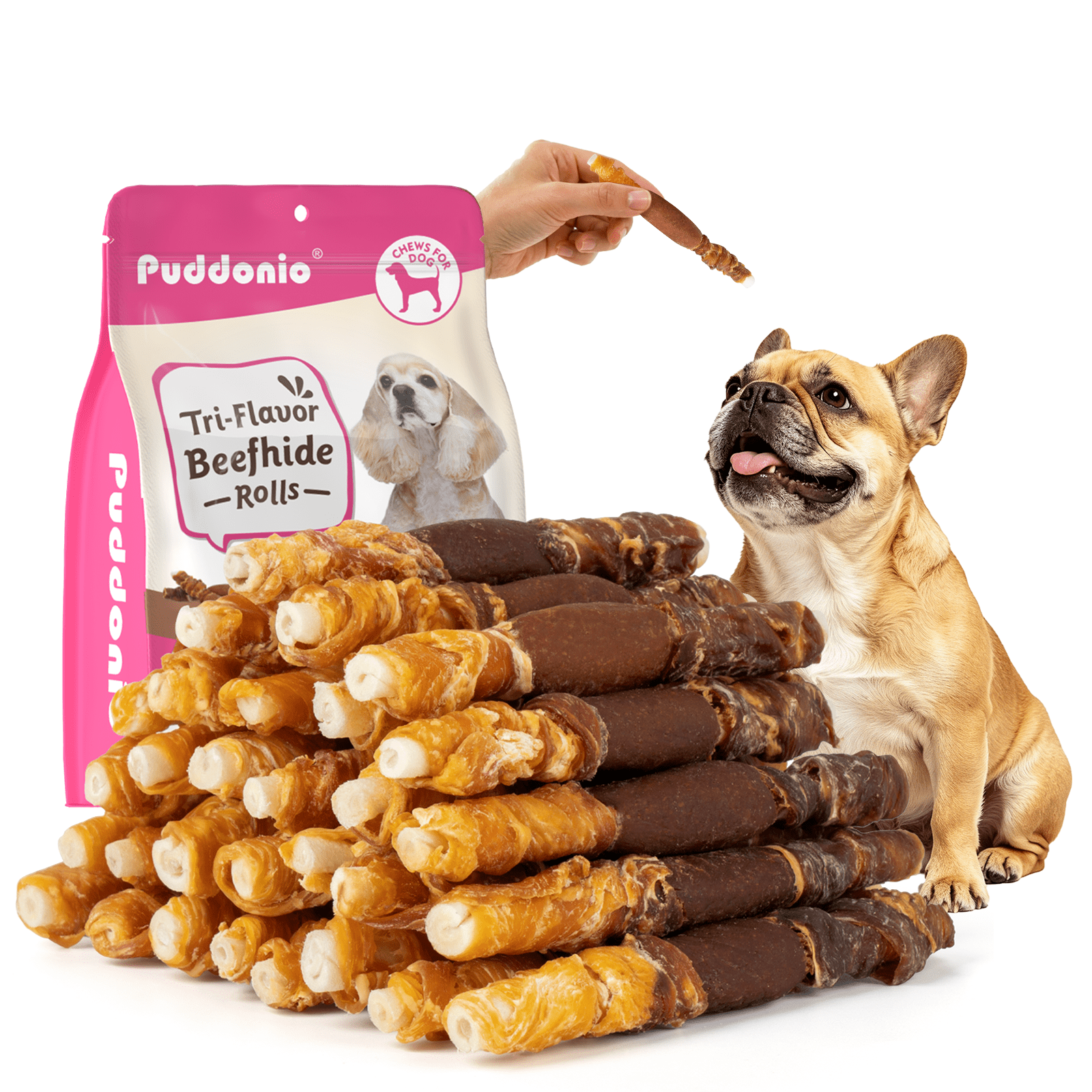 Puddonio Chicken, Duck & Liver with Rawhide Dog Treats, 21.16oz, 5 Inch