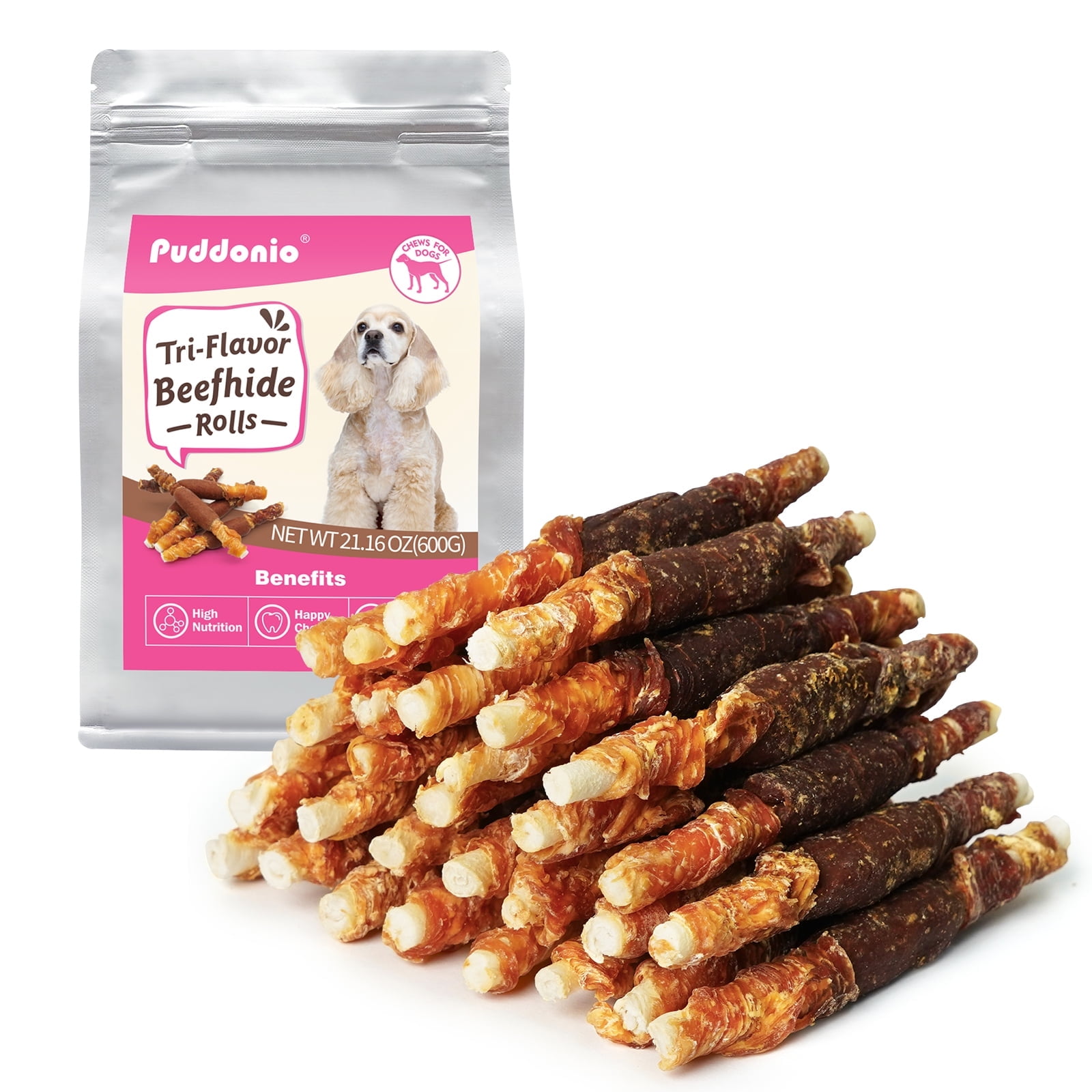 Magic Treats Natural Rawhide Dental Sticks, Spiral Munchy Chew Stick Dog Munchies Treat 500g Beef
