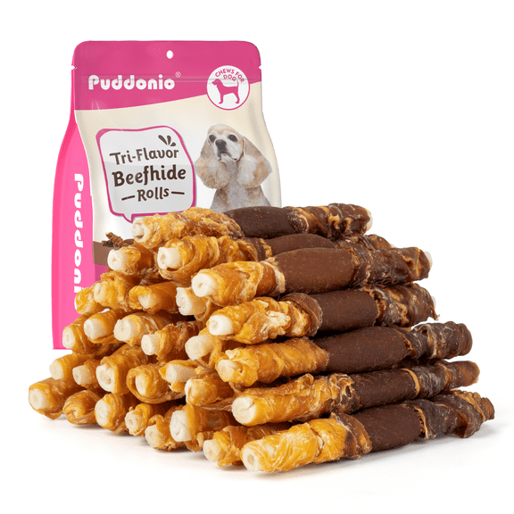 Puddonio Chicken, Duck & Liver with Rawhide Dog Treats, 21.16oz, 5 Inch