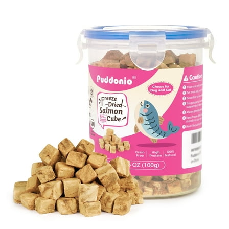Puddonio Salmon Freeze Dried Cats and Dogs Treats, 3.5 oz