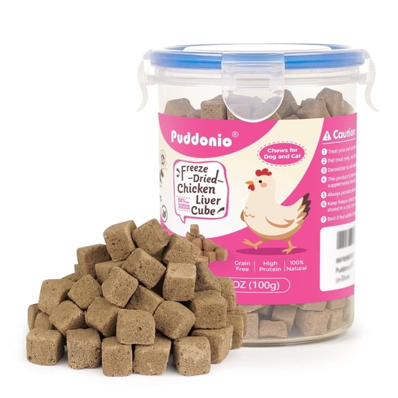 Puddonio Chicken Liver Freeze Dried Cats and Dogs Treats, 3.5 oz