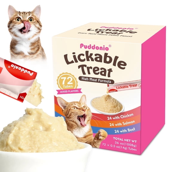 Puddonio Mixed Flavor Lickable Wet Cat Treats, 0.5 oz Tubes (72 ct)