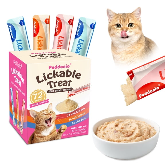 Puddonio Mixed Flavor Lickable Wet Cat Treats, 0.5 oz Tubes (72 ct)