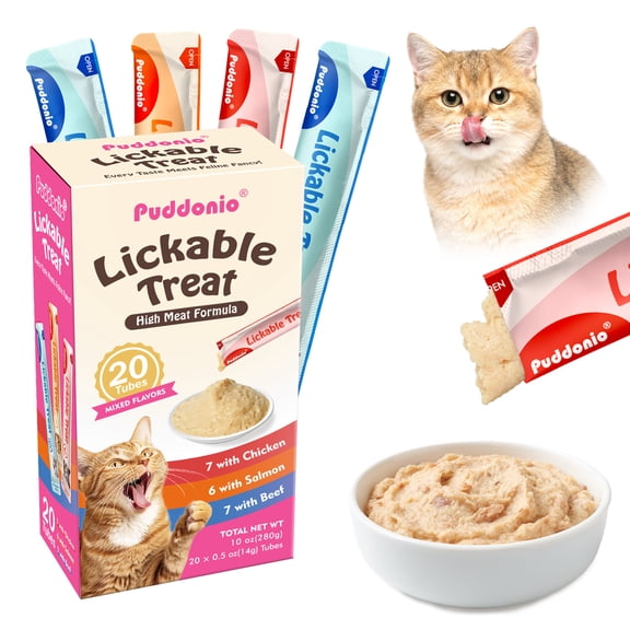 Puddonio Mixed Flavor Lickable Wet Cat Treats, 0.5 oz Tubes (20 ct)