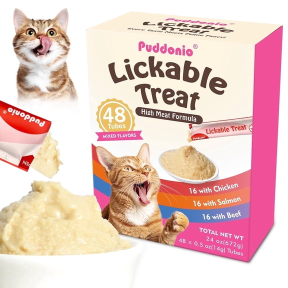 Puddonio Mixed Flavor Lickable Wet Cat Treats, 0.5 oz Tubes (48 ct)