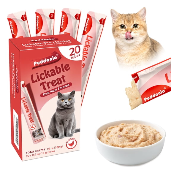Puddonio Chicken Lickable Wet Cat Treats, 0.5 oz Tubes (20 ct)