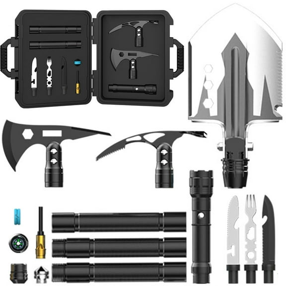 Pudhoms Survival Shovel Multitool Survival Axe Hatchet 3 Heads in 1 Folding Shovel Military Tactical Shovel Survival Tools Stainles Steel Camping Shovel Backpacking Equipment Gear Emergency Kit Knife