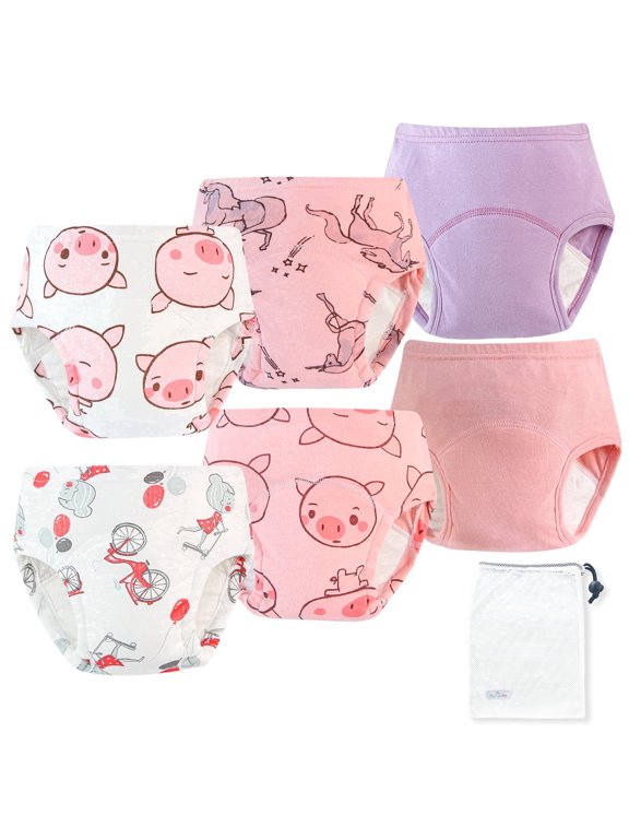 Toddler Girls Potty Training Pants,100% Cotton 6-Layer Reusable,with Potty Sticker Chart,3T