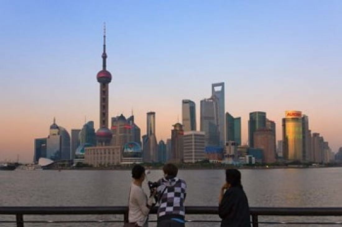 Pudong skyline dominated by Oriental Pearl TV Tower Shanghai China Canvas Art - Keren Su DanitaDelimont (38 x 25)