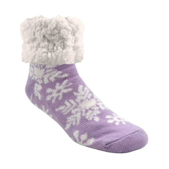 Pudus Cozy Holiday Winter Slipper Socks Women & Men w Non-Slip Grippers Faux Fur Sherpa