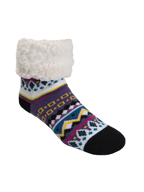 Cozy Winter Slipper Socks Women & Men w Non-Slip Grippers Faux Fur Sherpa