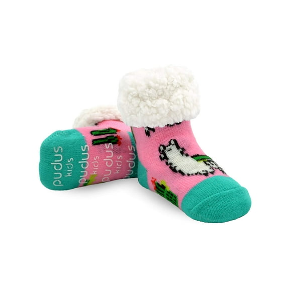 Pudus Kids Warm Socks - Tall Winter Socks for Toddlers, Boys & Girls - Slipper Socks Children (Children (4-7 yrs), Llama Pink Children)