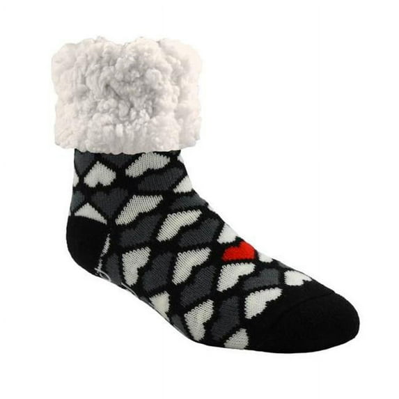 Pudus Unisex Classic Hearts One Size Fits Most Slipper Socks, Black & White - Pack of 3