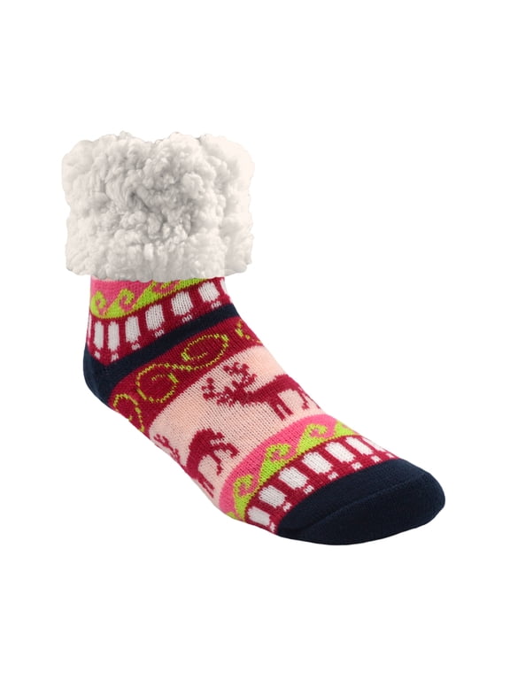Unisex Classic Reindeer Raspberry One Size Fits Most Slipper Socks Red