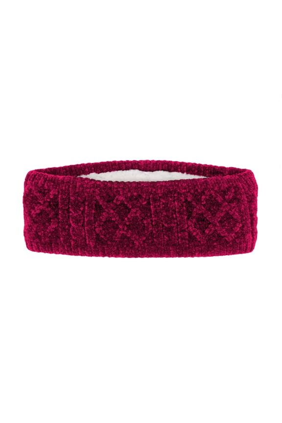 Winter Headbands for Women - Chenille Cable Knit Ear Warmer Headwrap Headband with Warm Faux Fur Fleece Lining (Chenille Raspberry)