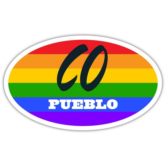Pueblo CO Colorado Pueblo County Rainbow Pride Flag 6 Stripes Pride Flag Euro Decal Bumper Sticker 3M Vinyl 3" x 5"