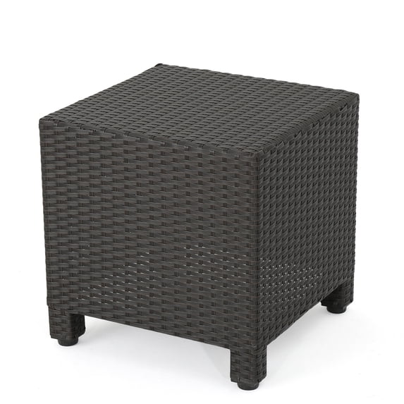 Pueblo Outdoor Wicker Accent Side Table, Dark Brown